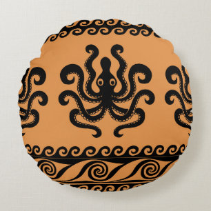 Coussins Ronds Pieuvre grecque ancienne, motif à vagues