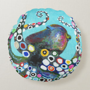 Coussins Ronds Pieuvre vibrante : Illustration acrylique