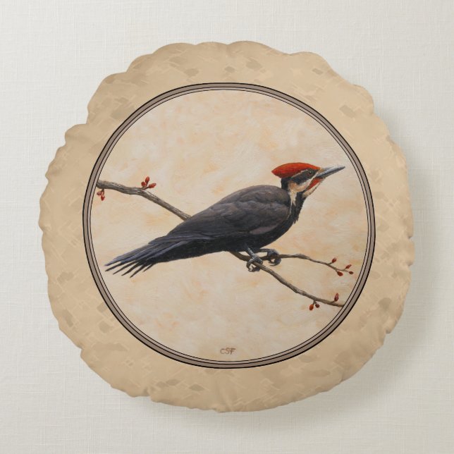 Coussins Ronds Pileated Woodpecker (Devant)