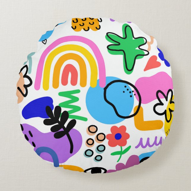 Coussins Ronds pillows with colorful abstract designs (Devant)