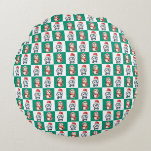 Coussins Ronds Pingin Père Noël aquarelle Joyeux motif de Noël
