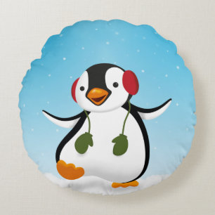 Coussins Ronds Pingouin d'hiver mignon