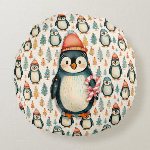 Coussins Ronds Pingouin vintage avec Sucres de canne Noël