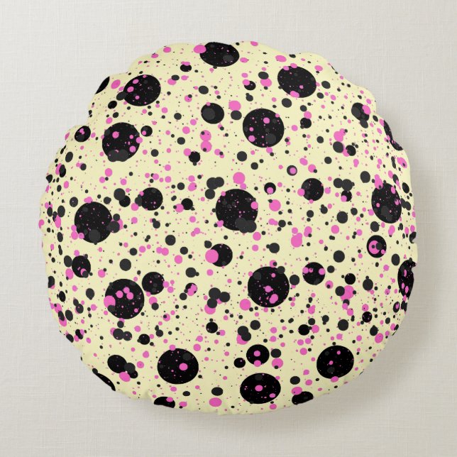 Coussins Ronds Pink & Black Polka Dot Glam Pattern (Devant)