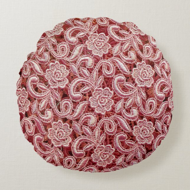 Coussins Ronds Pink fine lace texture with seamless beautiful vin (Devant)