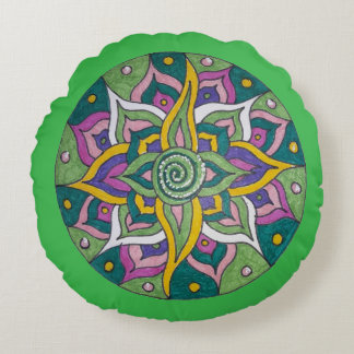 Coussins Ronds Pink/Green Lotus Mandala Round Throw Pillow
