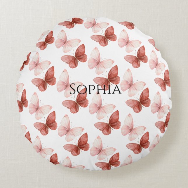 Coussins Ronds Pink Red Butterflies Glitter (Devant)