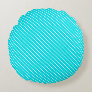 Coussins Ronds Pinstripes diagonales - turquoise et blanche