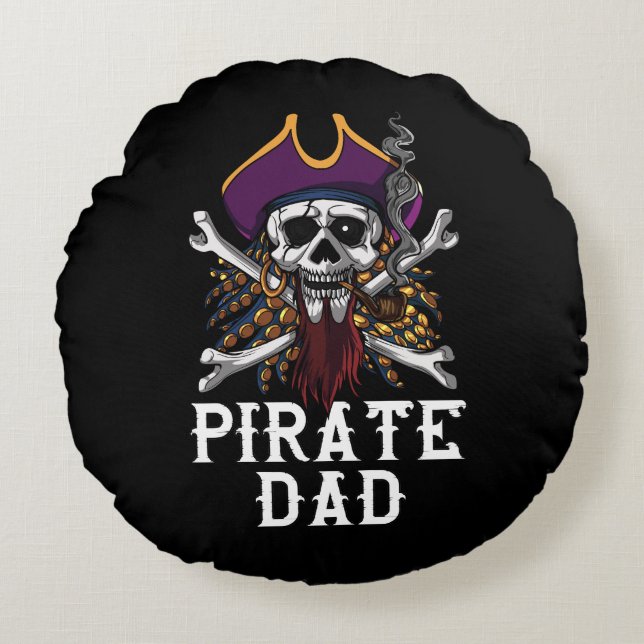 Coussins Ronds Pirate Papa Skull Sailor Crossbones Pères (Devant)