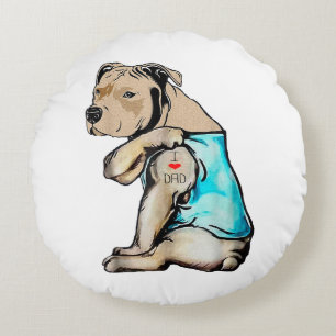 Coussins Ronds Pitbull Chien I Love Papa Tattoo drôle Famille