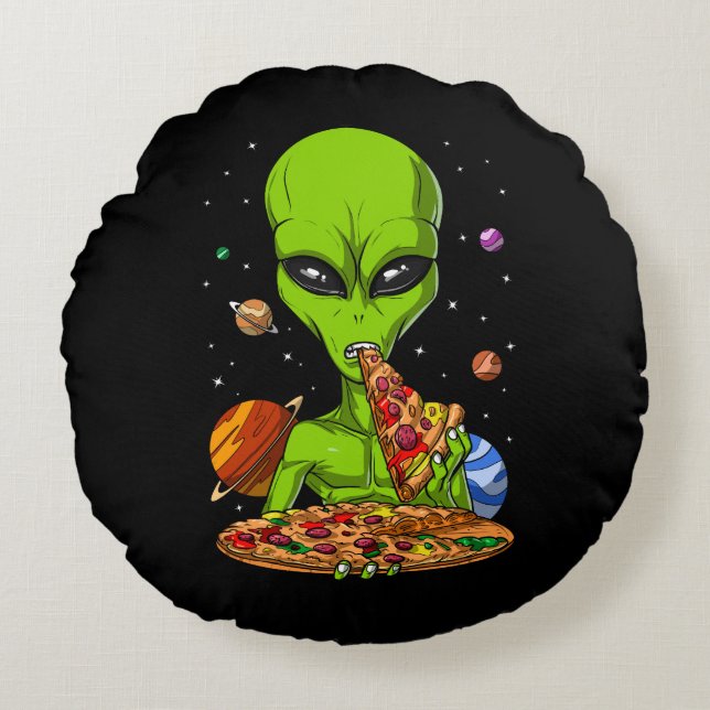 Coussins Ronds Pizza de l'espace Alien (Devant)