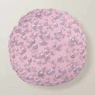 Coussins Ronds Placers de perles blanches roses sur velours rose