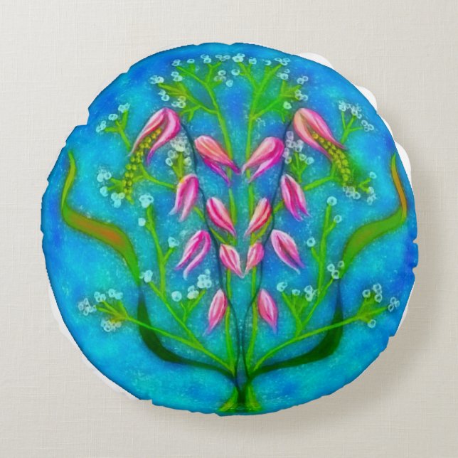 Coussins Ronds Plage Fleurs Peinture Acrylique (Devant)