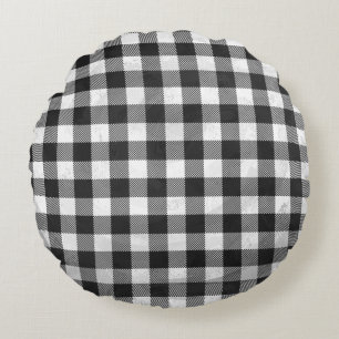 Coussins Ronds Plaid Checkered noir et blanc