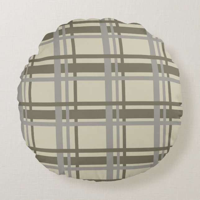 Coussins Ronds Plaid gris et crème (Devant)