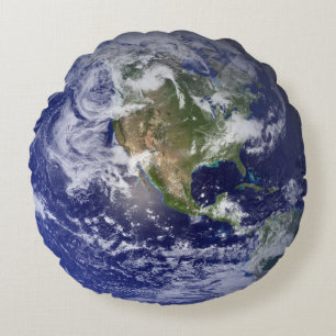 Coussins Ronds Planète Terre Système Solaire Espace Maison Bleu