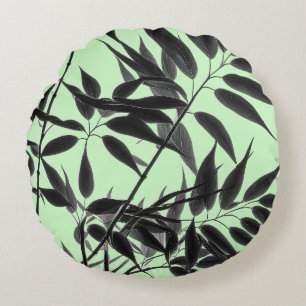 Coussins Ronds Plante de bambou noir et vert menthe