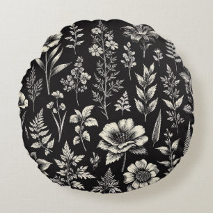 Coussins Ronds Plantes, Feuilles et fleurs Histoire naturelle
