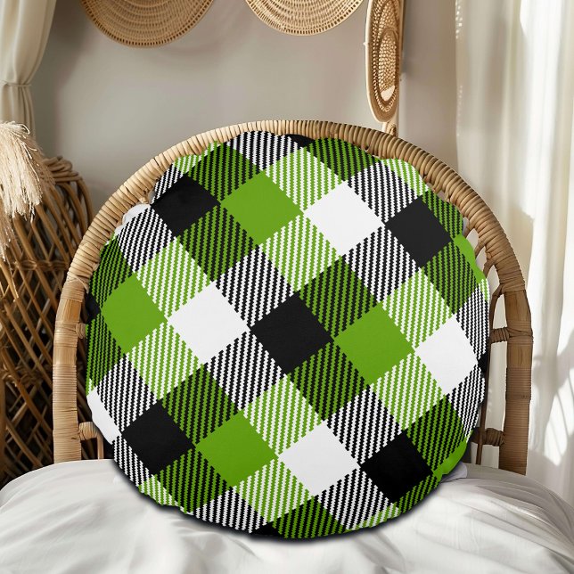 Coussins Ronds Plaques Tartan simples Vert néon (Créateur téléchargé)