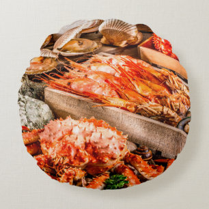 Coussins Ronds Plat de cuisine de fruits de mer en tant que dîner