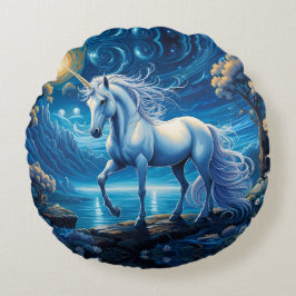 Coussins Ronds Pleine lune d'Imaginaire Unicorne blanche