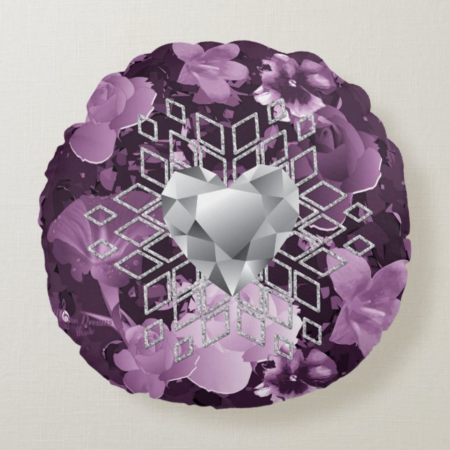 Coussins Ronds Plum Floral Diamond Coeur Flocon de neige (Devant)
