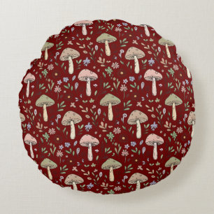 Coussins Ronds Plum Rouge Fungi Luxe Académie Sombre Sans Couture
