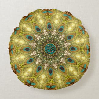 Coussins Ronds Plume de Paon Géométrique Mandala Symbole Om Espri