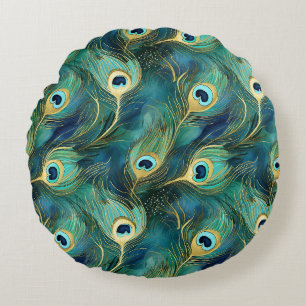 Coussins Ronds Plumes de paon