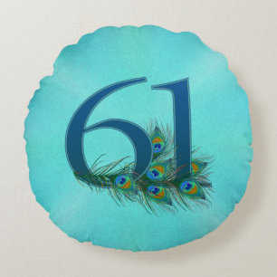 Coussins Ronds Plumes de Paon 61 Anniversaire Milestone