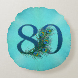 Coussins Ronds Plumes de Paon 80 Jubilé Anniversaire Milestone