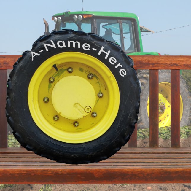 Coussins Ronds pneu de roue jaune tracteur nom personnalisé (Créateur téléchargé)