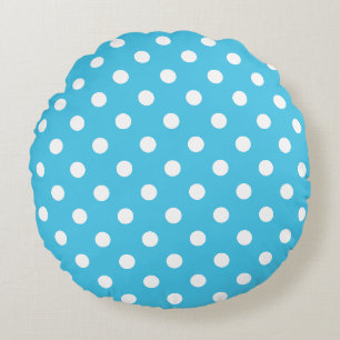 Coussins Ronds Points blancs sur un oreiller rond bleu aqua