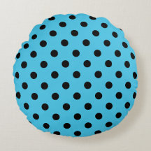 Points noirs sur un oreiller rond bleu aqua
