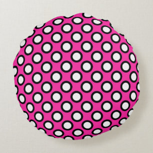 Coussins Ronds Points tournés, fuchsia, noir et blanc