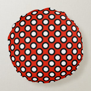 Coussins Ronds Points tournés rétros, rouge, noir et blanc