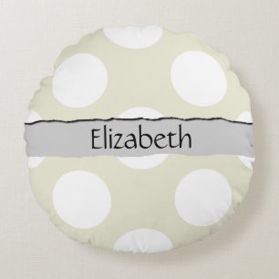 Coussins Ronds Pois beiges, Motif Pointe Polka, Votre Nom