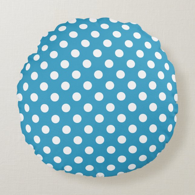 Coussins Ronds Pois blancs sur Arrière - plan bleu Peacock (Devant)
