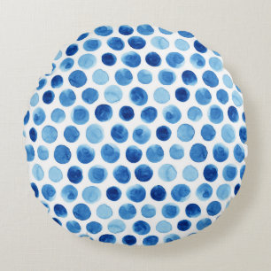 Coussins Ronds Pois bleus, motif aquarelle sans couture.