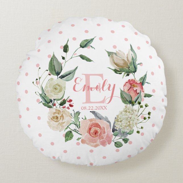 Coussins Ronds Pois rose d'eau Floral Baby Girl (Devant)