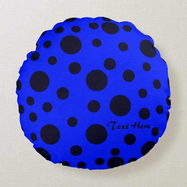 Coussins Ronds Pois simple Noir moderne sur motif bleu (Devant)
