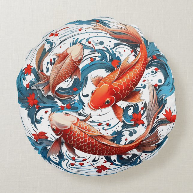 Coussins Ronds Poisson artistique Koi (Dos)
