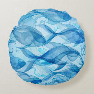 Coussins Ronds Poisson Bleu Fluide Abstrait Harmonieux