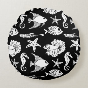 Coussins Ronds Poisson Motif : Motif noir blanc.