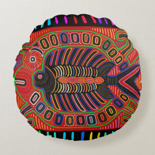 Coussins Ronds Poisson volant Cuna Indian Mola