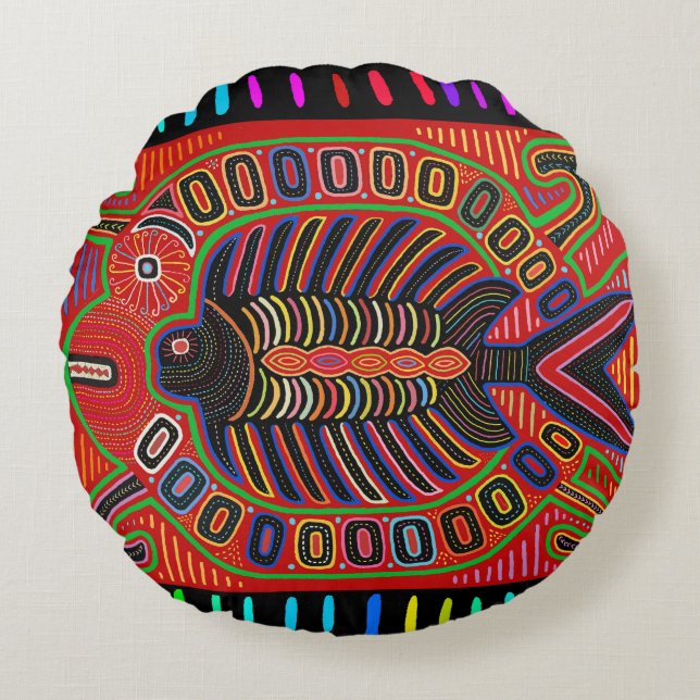 Coussins Ronds Poisson volant Cuna Indian Mola (Devant)