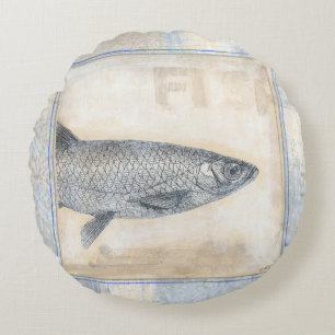 Coussins Ronds Poissons gris sur l'arrière - plan beige
