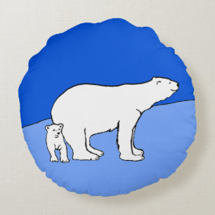 Coussins Ronds Polar Bear Mom and Cub Peinture - Wildlife Art