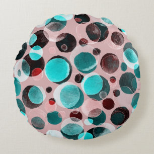 Coussins Ronds Polka point aquarelle, motif abstrait.
