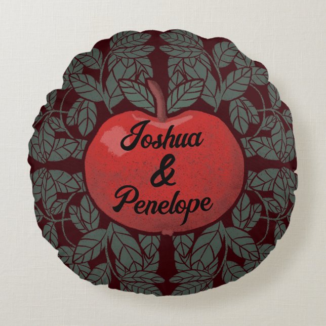 Coussins Ronds Pomme dans un arbre, personnalisées, noms, rustiqu (Devant)